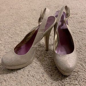 Madden Girl Gold glitter sling back heels.